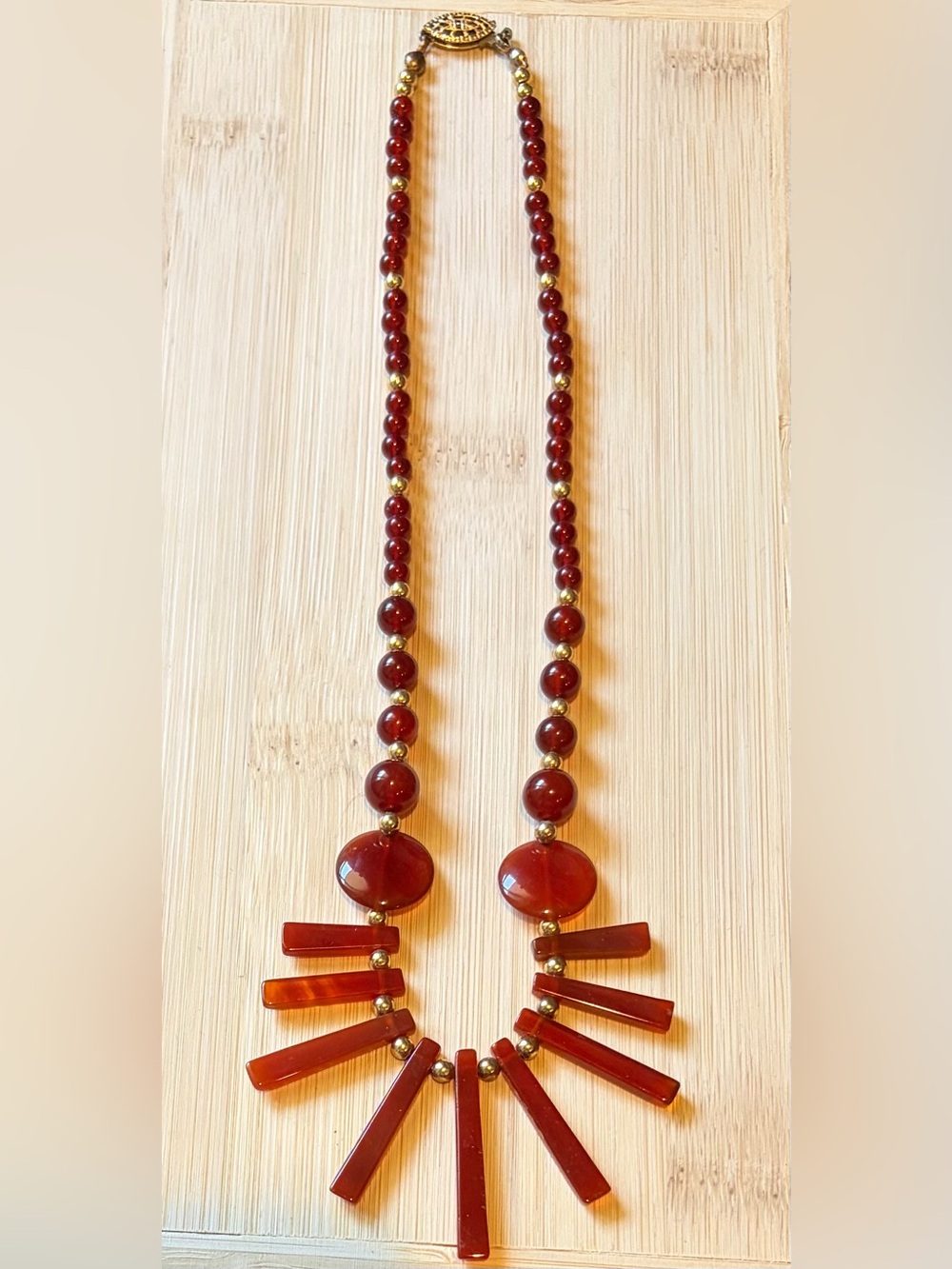 Vintage Statement Necklace with Agate and Gold- tone Beads